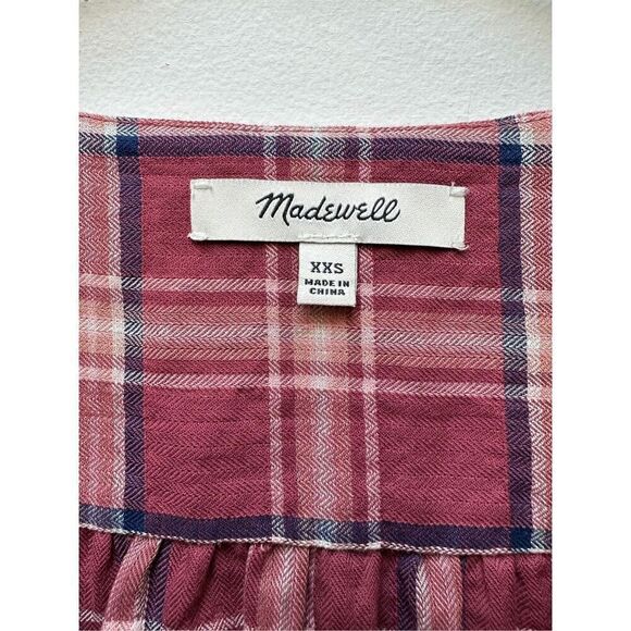 Madewell womens long sleeve pink plaid button front v-neck top size XXS #22-1483 - Picture 2 of 4